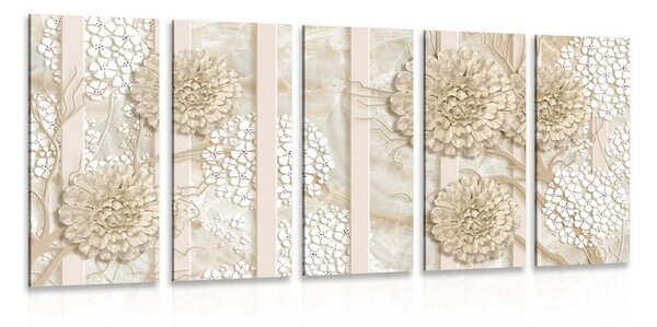 5-częściowy obraz abstrakcyjne kwiaty na marmurowym tle