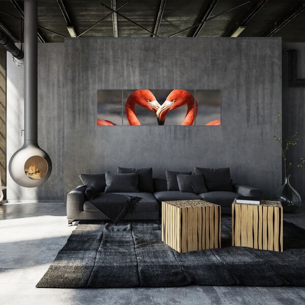 Obraz dwóch zakochanych flamingów (170x50 cm)