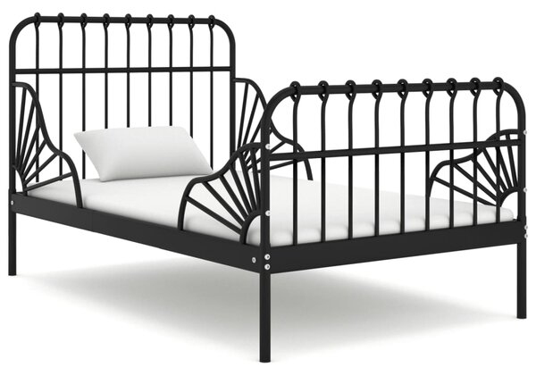 Przedłużana rama łóżka, czarna, metalowa, 80x130/200 cm