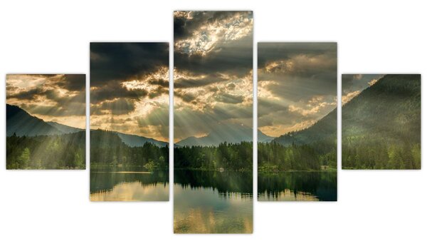Obraz jeziora, przez które prześwieca słońce (125x70 cm)