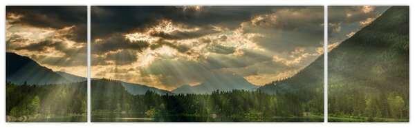 Obraz jeziora, przez które prześwieca słońce (170x50 cm)