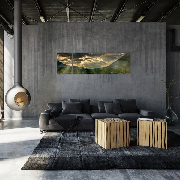 Obraz jeziora, przez które prześwieca słońce (170x50 cm)