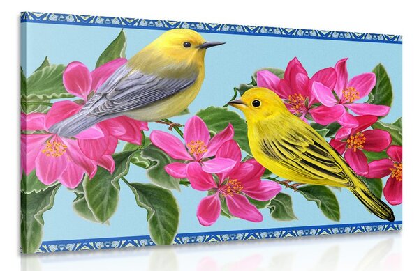 Obraz ptaki i kwiaty w stylu vintage