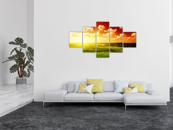 Obraz łąki ze świecącym słońcem (125x70 cm)