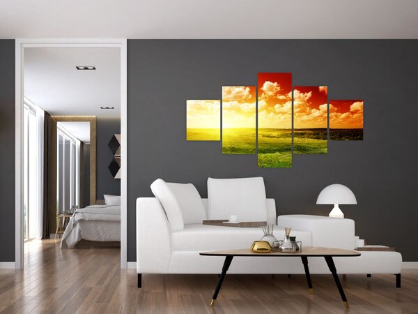Obraz łąki ze świecącym słońcem (125x70 cm)