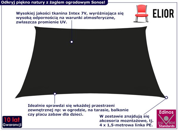 Kwadratowy czarny żagiel przeciwsłoneczny S8-H73
