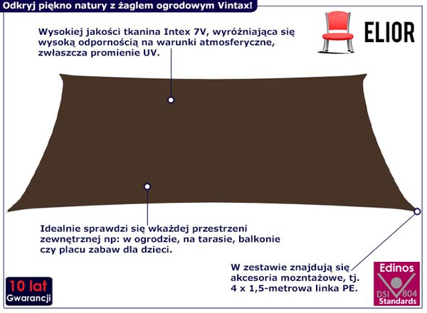 Brązowy prostokątny żagiel cieniujący do ogrodu K6-F34