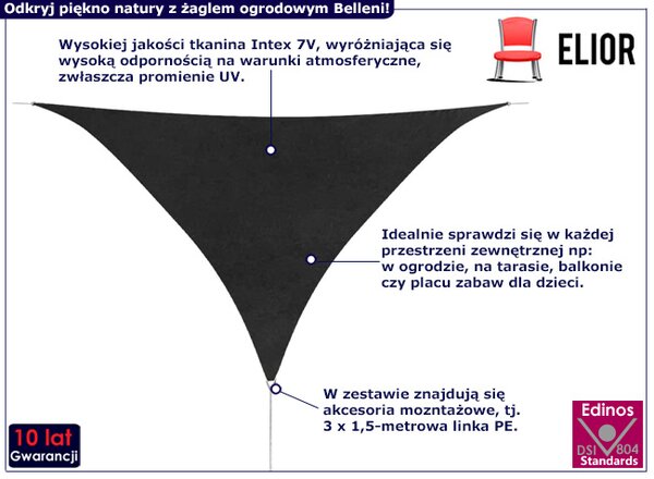 Trójkątny żagiel ogrodowy antracyt T3-R22