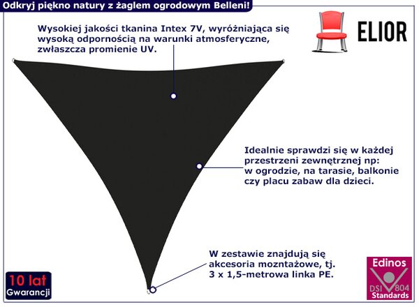 Czarny przeciwsłoneczny żagiel do ogrodu N7-S60
