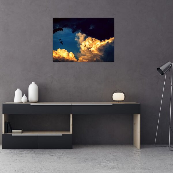 Obraz skoczka spadochronowego w chmurach (70x50 cm)