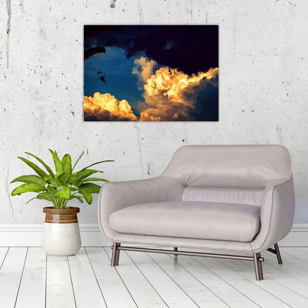 Obraz skoczka spadochronowego w chmurach (70x50 cm)
