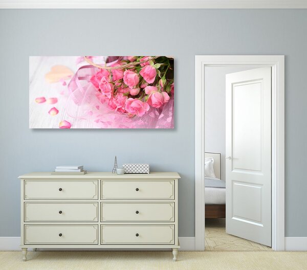 Obraz romantyczny różowy bukiet róż