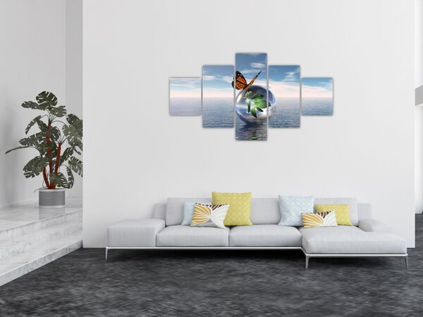 Obraz motyla na szklanej kuli (125x70 cm)