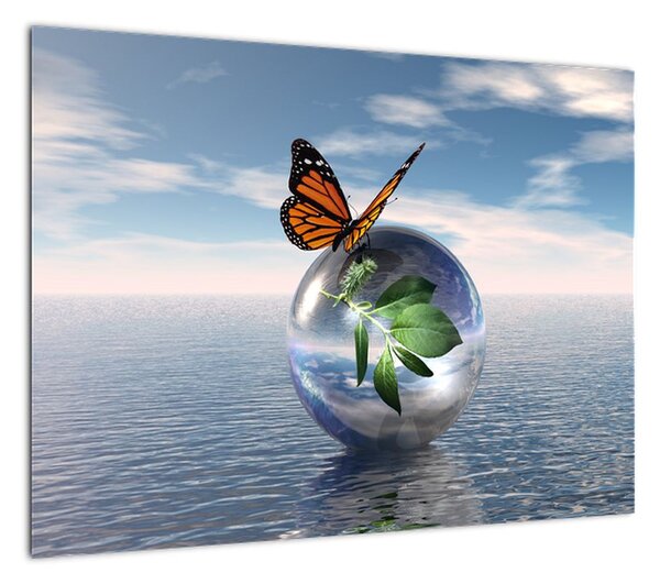 Obraz motyla na szklanej kuli (70x50 cm)