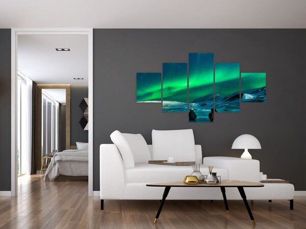 Obraz ludzi w pobliżu zorzy polarnej (125x70 cm)