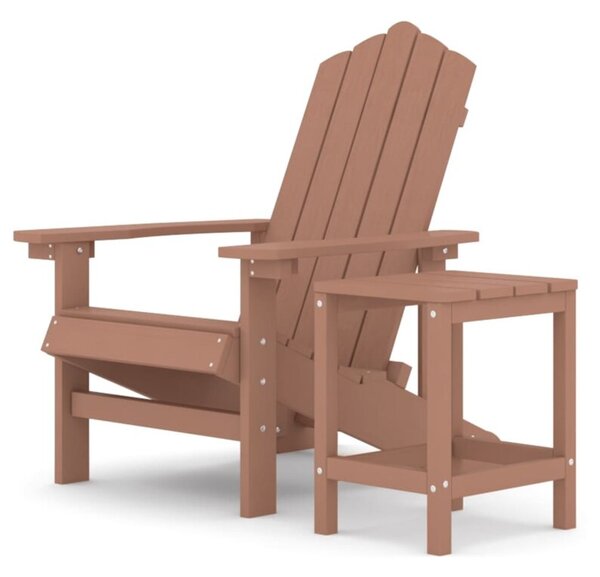Krzesło ogrodowe adirondack ze stolikiem, hdpe, brązowe