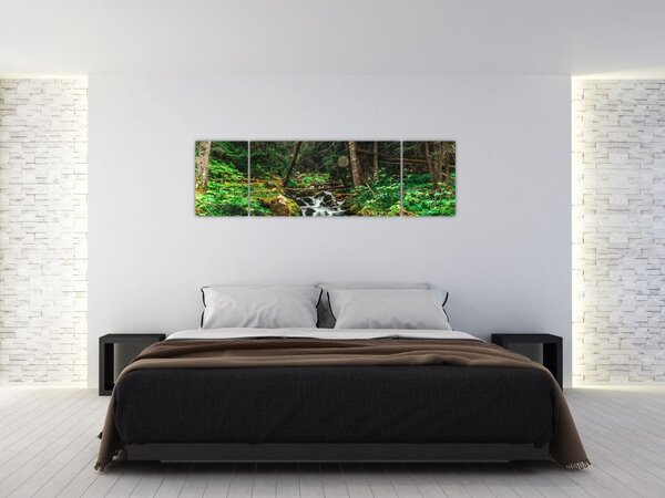Obraz strumienia w lesie (170x50 cm)
