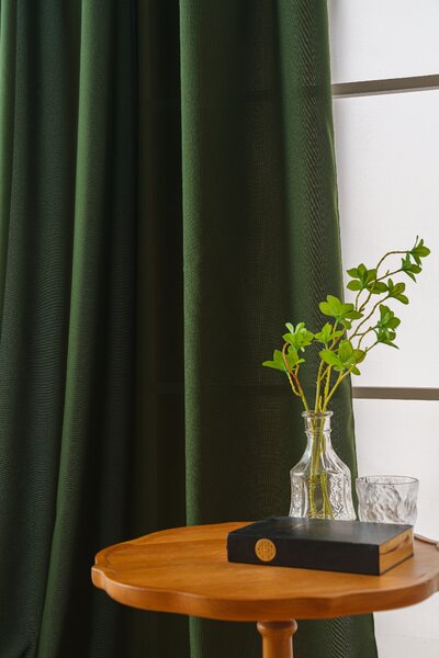Zasłona OXFORD LIGHT 140x250 cm, ciemnozielony Zawieszanie: Taśma z wiązaniami