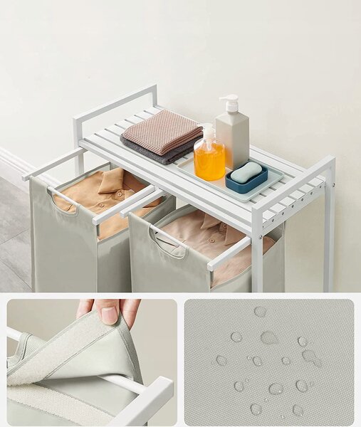 Beżowy dwukomorowy kosz na bieliznę z półką SPECA