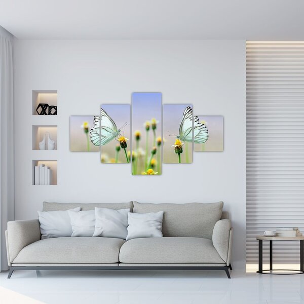 Obraz motyli na kwiatku (125x70 cm)