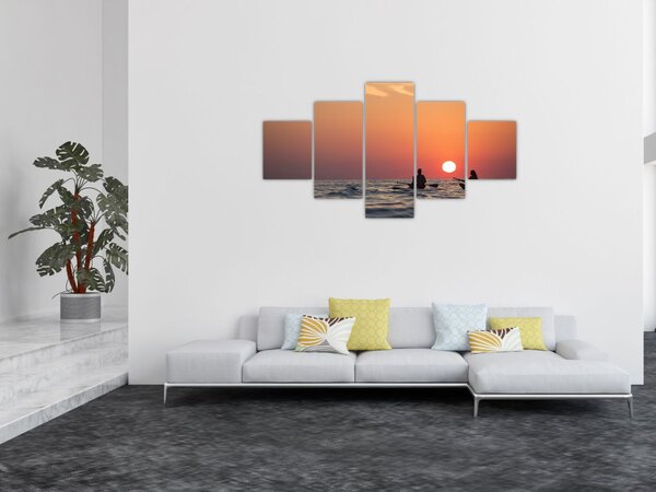 Obraz kajakarzy o zachodzie słońca (125x70 cm)