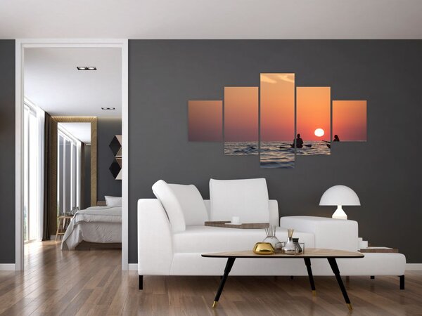 Obraz kajakarzy o zachodzie słońca (125x70 cm)