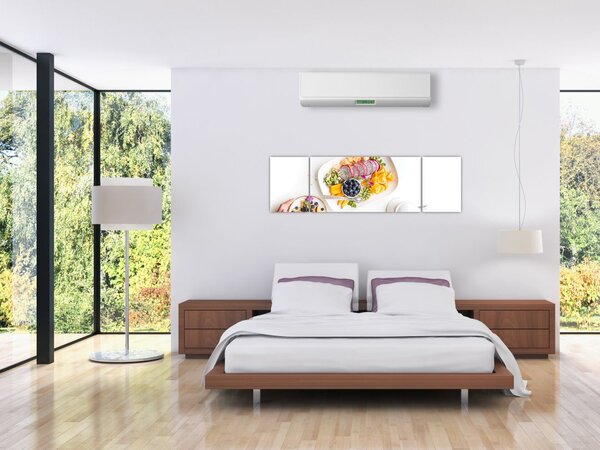 Obraz talerzy z owocami na stole (170x50 cm)