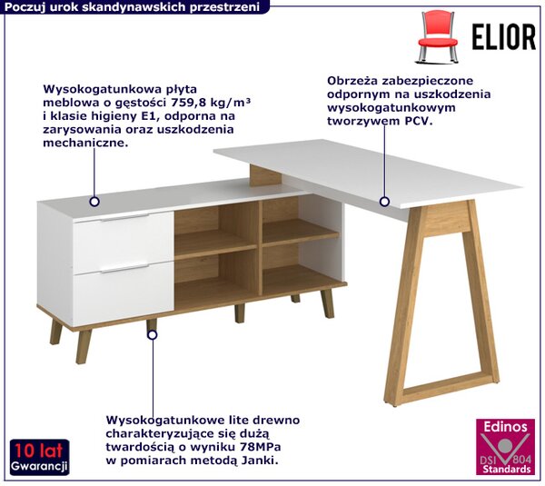 Białe skandynawskie biurko z regałem G3-Z71