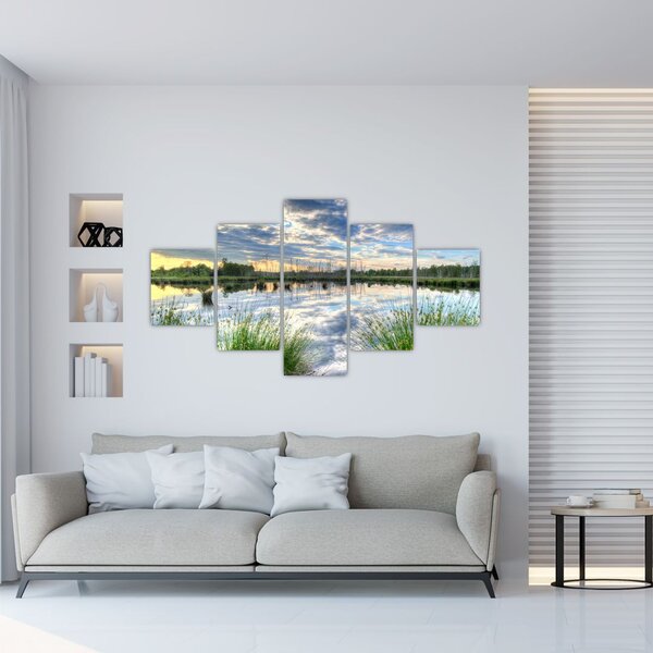 Obraz jeziora z trzcinami (125x70 cm)