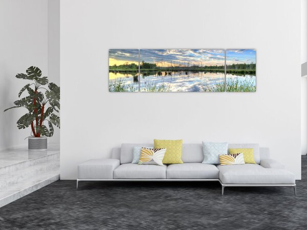 Obraz jeziora z trzcinami (170x50 cm)