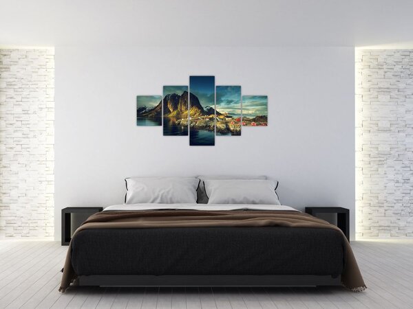 Obraz wioski rybackiej w Norwegii (125x70 cm)