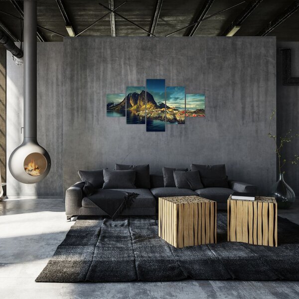 Obraz wioski rybackiej w Norwegii (125x70 cm)