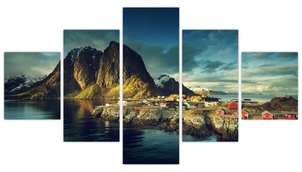 Obraz wioski rybackiej w Norwegii (125x70 cm)