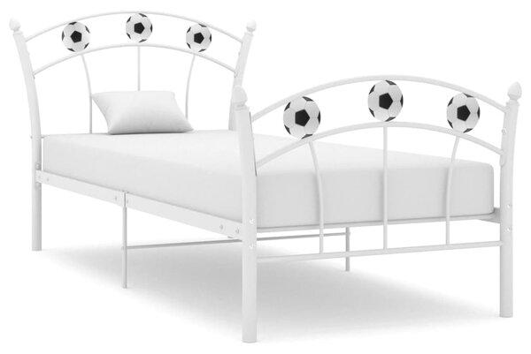 Rama łóżka z motywem piłki nożnej, biała, metalowa, 90x200 cm