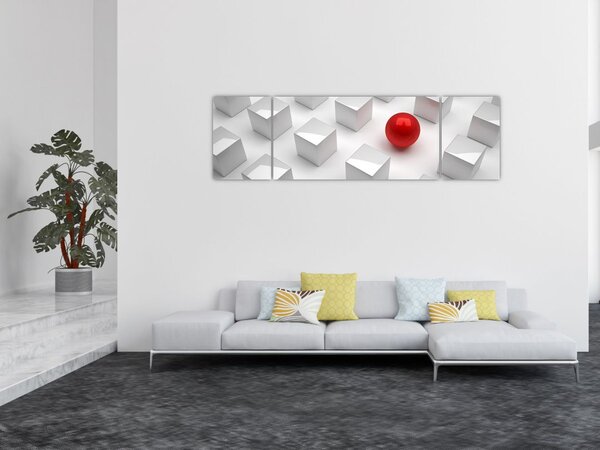 Obraz abstrakcji - sześcian z kulą (170x50 cm)
