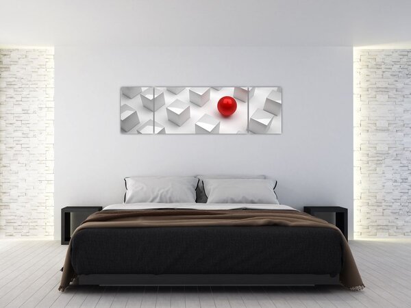 Obraz abstrakcji - sześcian z kulą (170x50 cm)