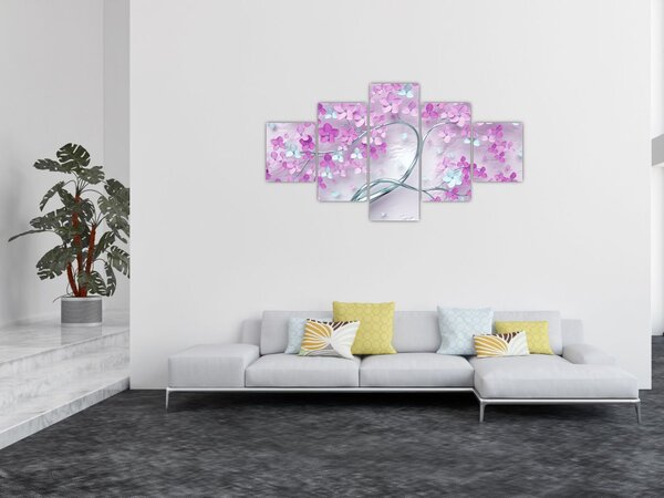 Obraz kwiatów na srebrnej łodydze - abstrakcja (125x70 cm)
