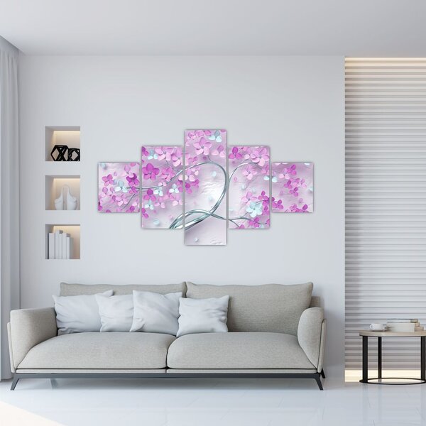 Obraz kwiatów na srebrnej łodydze - abstrakcja (125x70 cm)