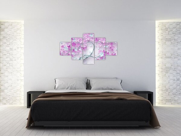 Obraz kwiatów na srebrnej łodydze - abstrakcja (125x70 cm)