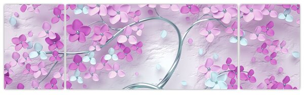Obraz kwiatów na srebrnej łodydze - abstrakcja (170x50 cm)