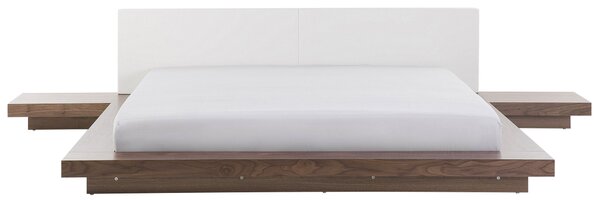 Łóżko wodne 180x200 cm niska rama styl japoński stoliki brązowe Zen Beliani