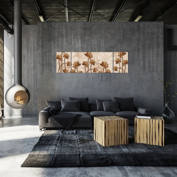 Obraz abstrakcji kwiatowej - brązowy (170x50 cm)