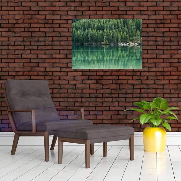 Obraz - drzewa iglaste nad jeziorem (70x50 cm)