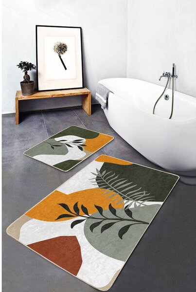 Zielone aksamitne dywaniki łazienkowe zestaw 2 szt. 60x100 cm Illustrated Autumn – Mila Home