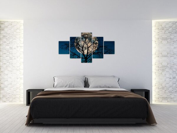 Obraz drzewa z pełnią księżyca (125x70 cm)