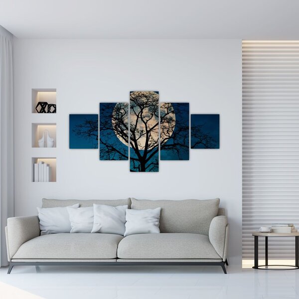 Obraz drzewa z pełnią księżyca (125x70 cm)