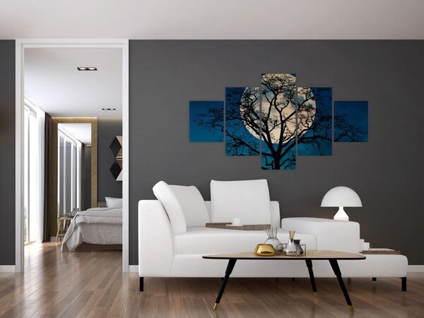 Obraz drzewa z pełnią księżyca (125x70 cm)