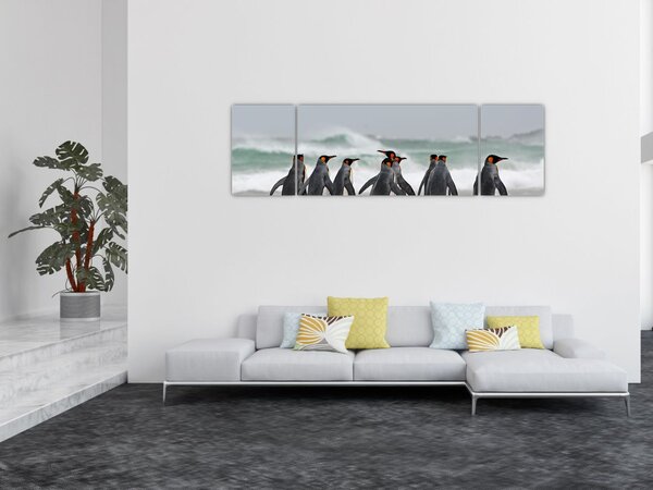 Obraz pingwinów nad oceanem (170x50 cm)