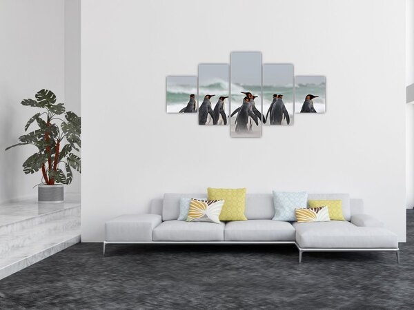 Obraz pingwinów nad oceanem (125x70 cm)