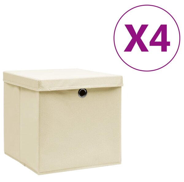 Pudełka z pokrywami, 4 szt., 28x28x28 cm, kremowe